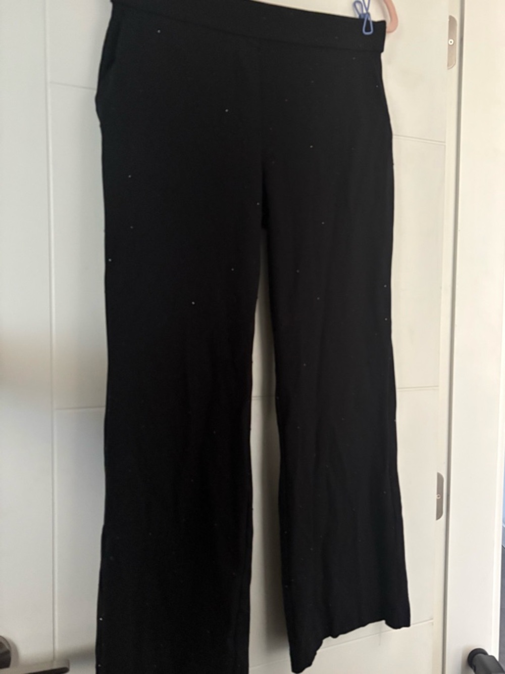Black Wide-Leg Pants with Rhinestones